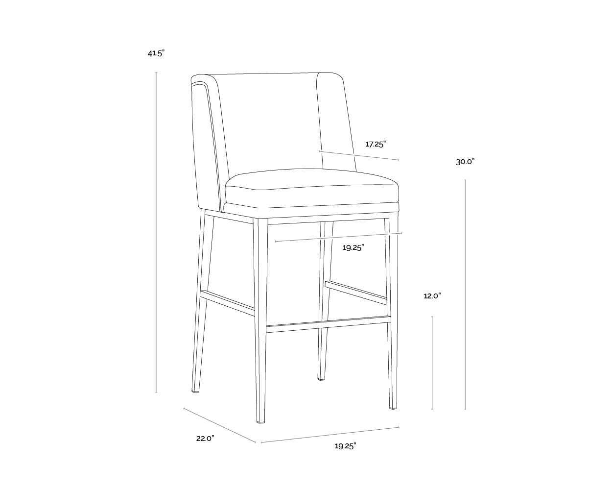 Joplin Barstool dimensions schematic