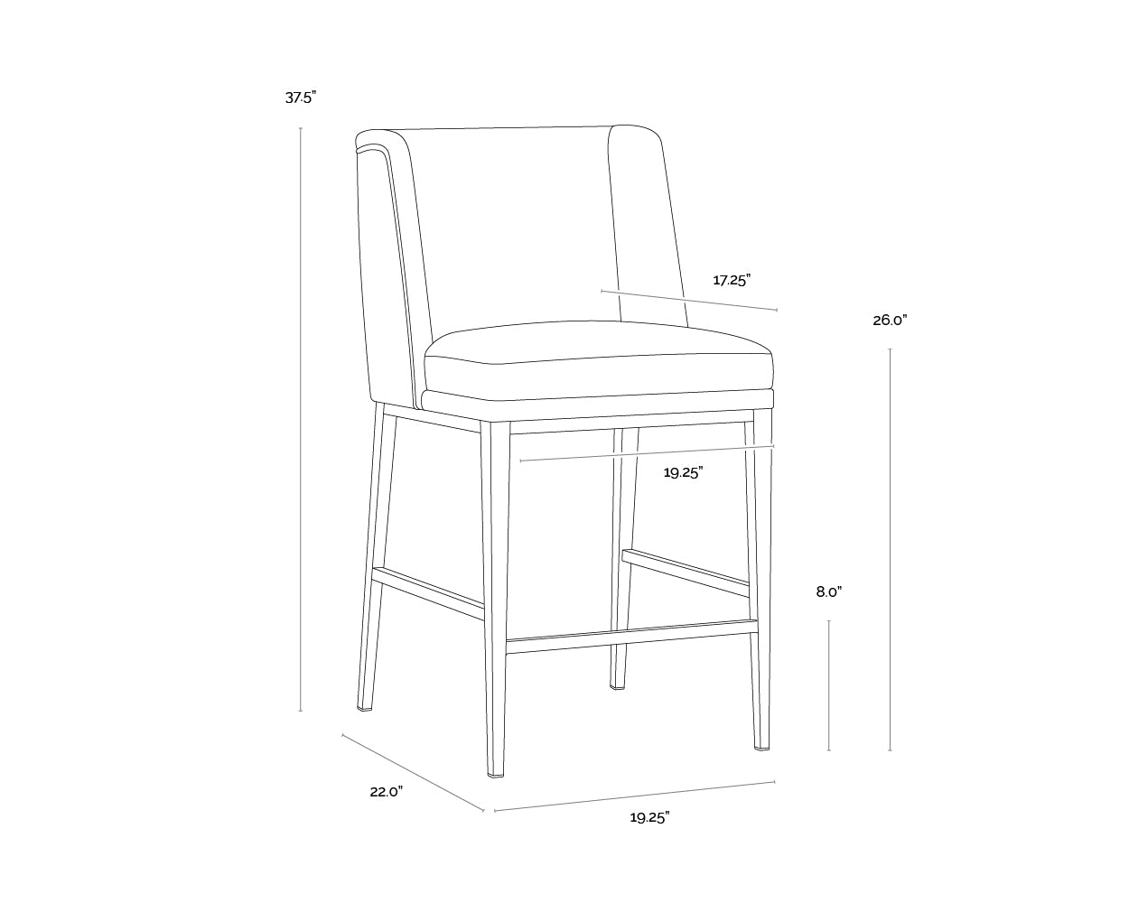Joplin Counter Stool dimensions schematic