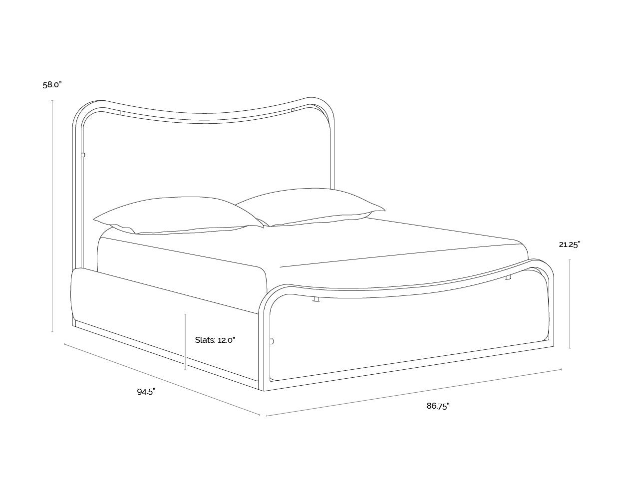 Junia Bed dimensions schematic