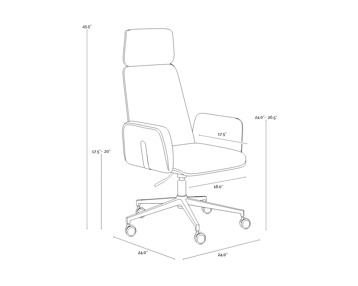 Kalev Office Chair dimensions schematic