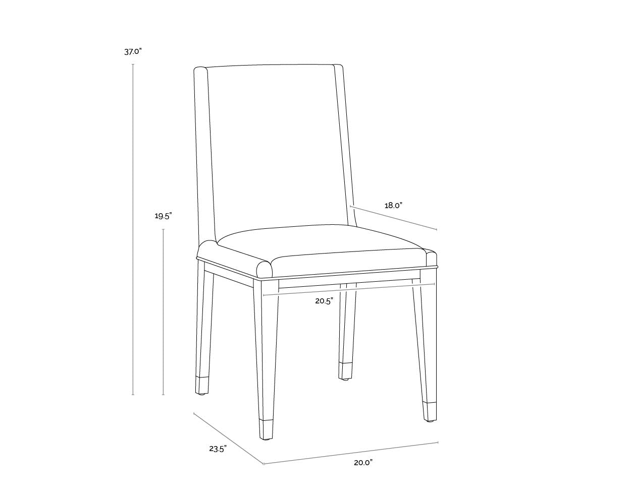 Kalla Dining Chair dimensions schematic