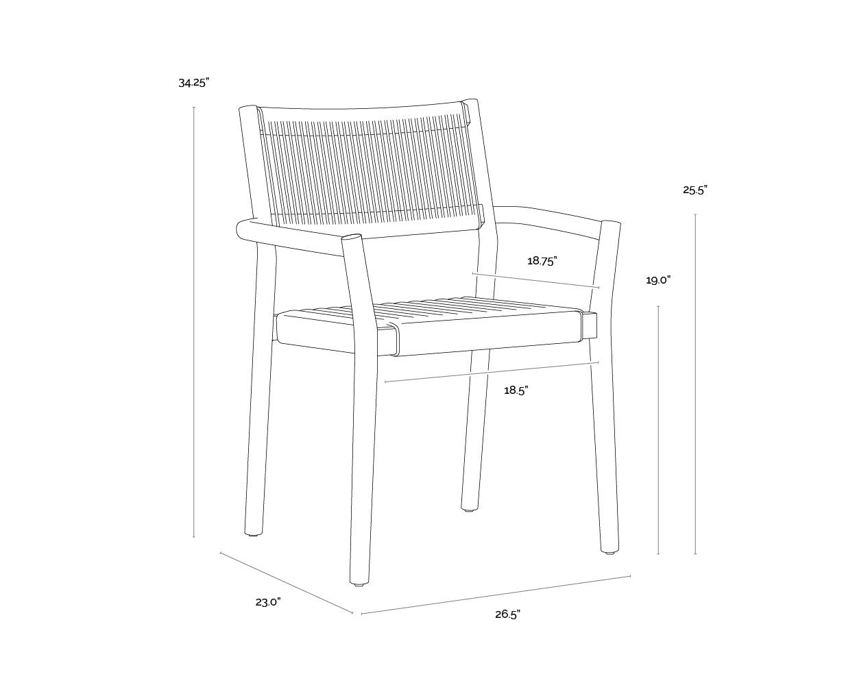 Kavala Stackable Dining Armchair - Charcoal dimensions schematic