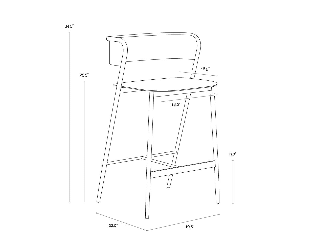 Keanu Counter Stool dimensions schematic