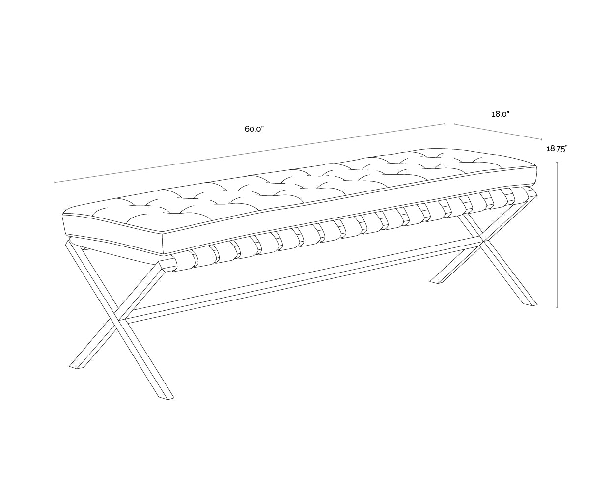 Kenji Bench - Gold dimensions schematic