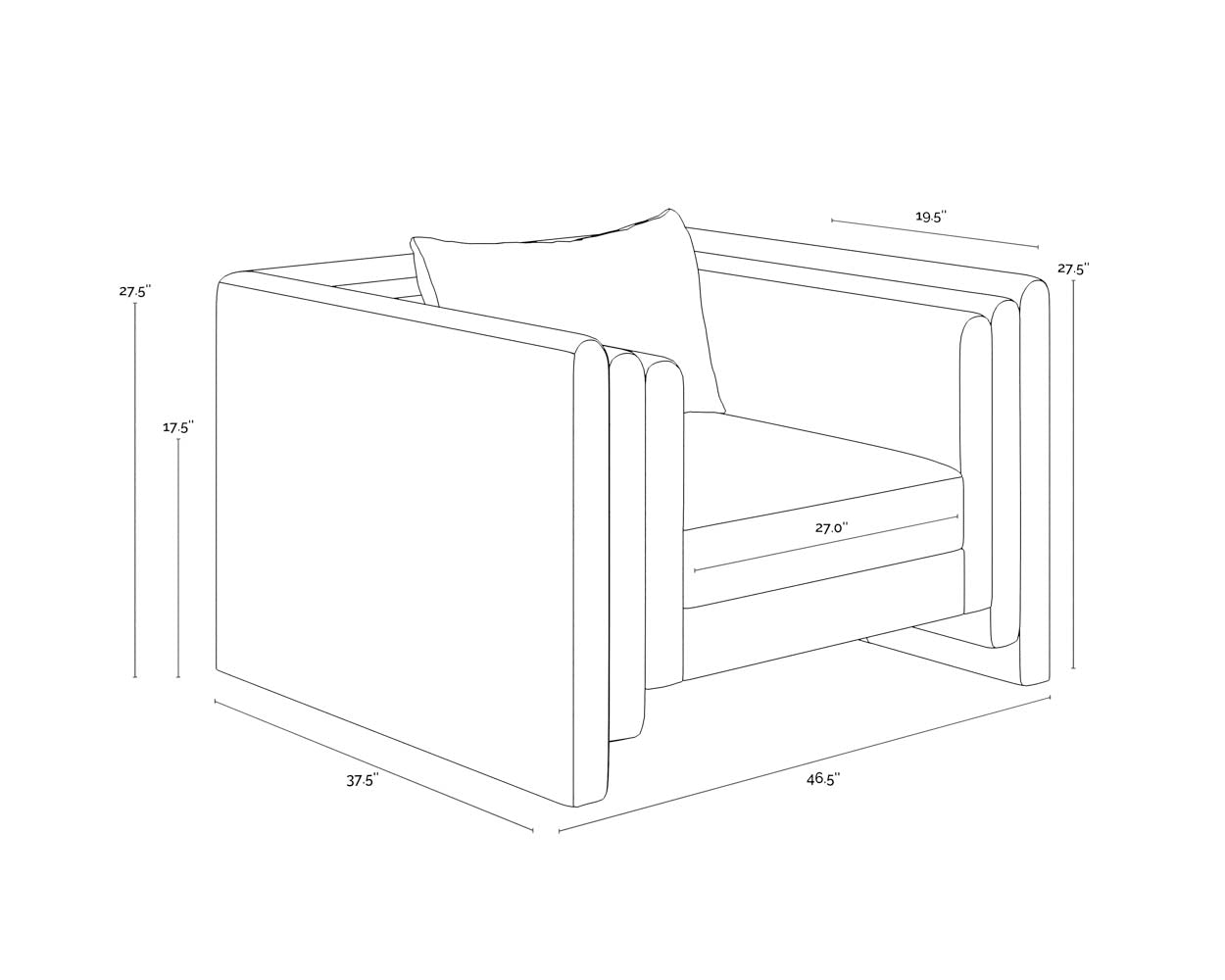 Kira Armchair dimensions schematic
