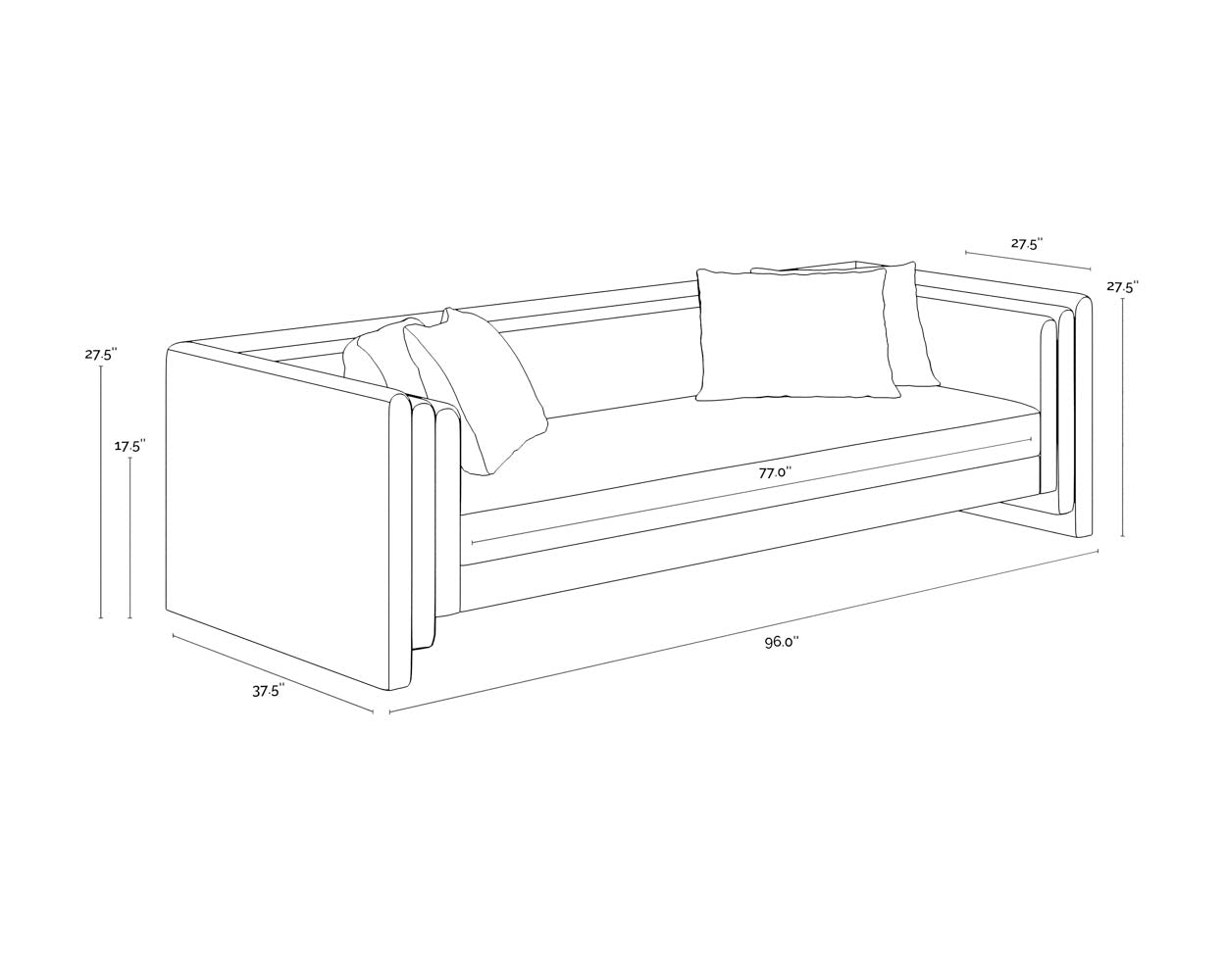 Kira Sofa dimensions schematic