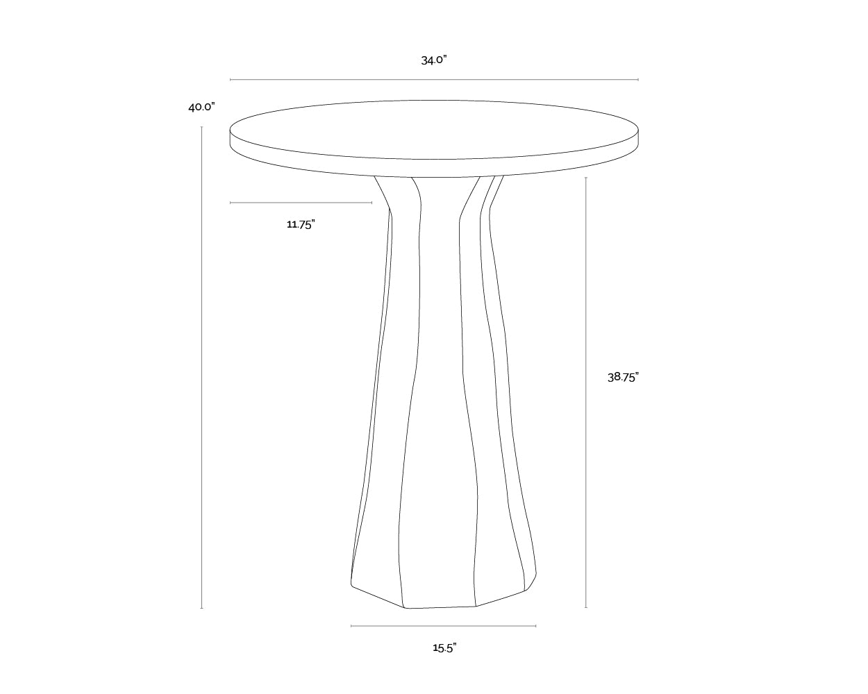 Kliff Bar Table - Black - 34" dimensions schematic