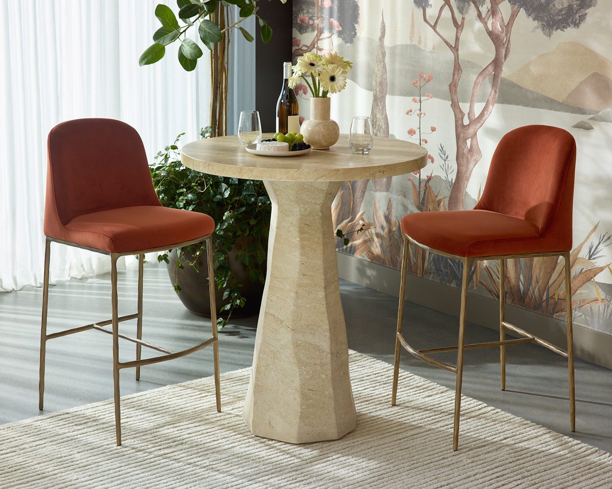 Kliff Bar Table - Travertine Look - 34"