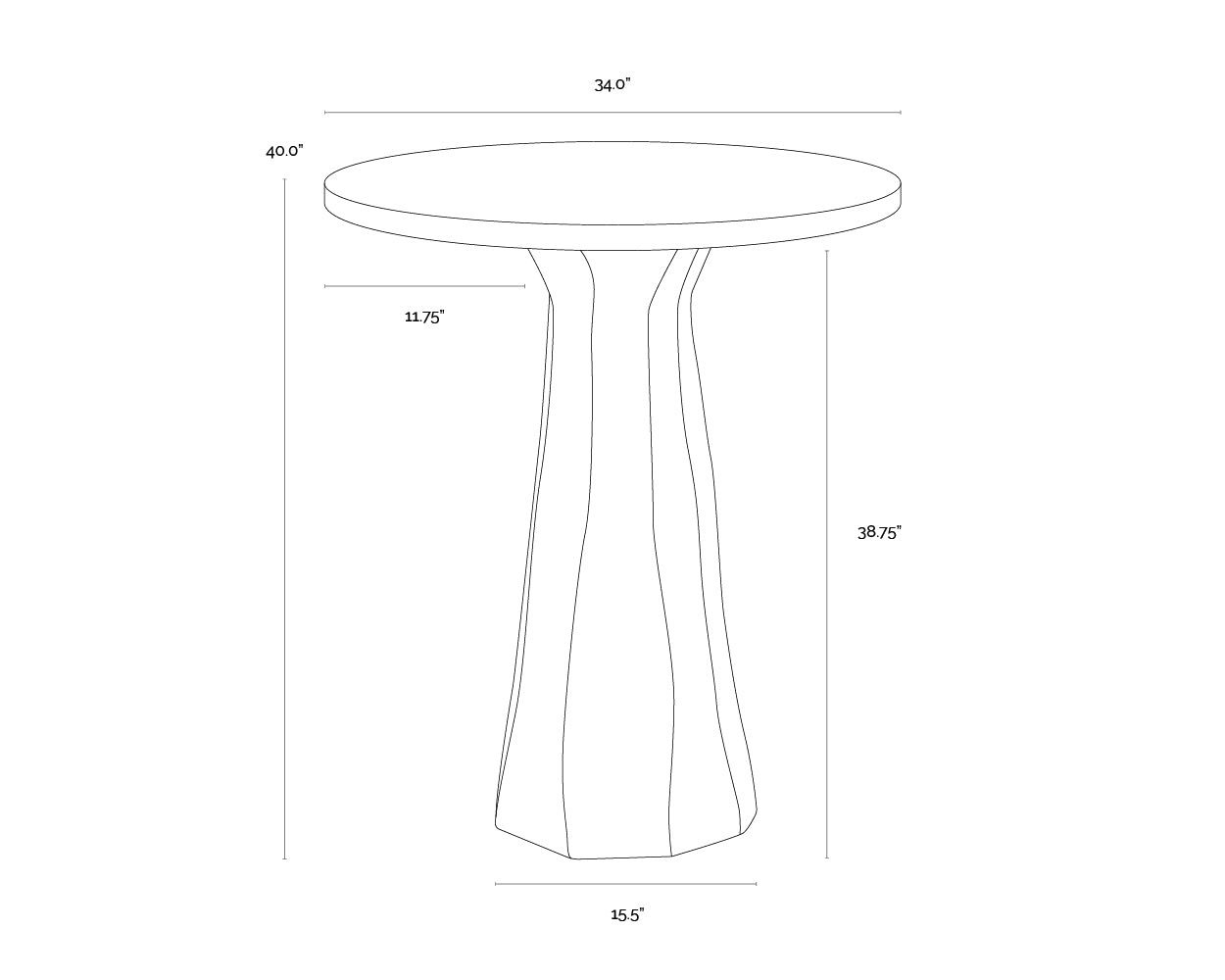 Kliff Bar Table - Travertine Look - 34" dimensions schematic