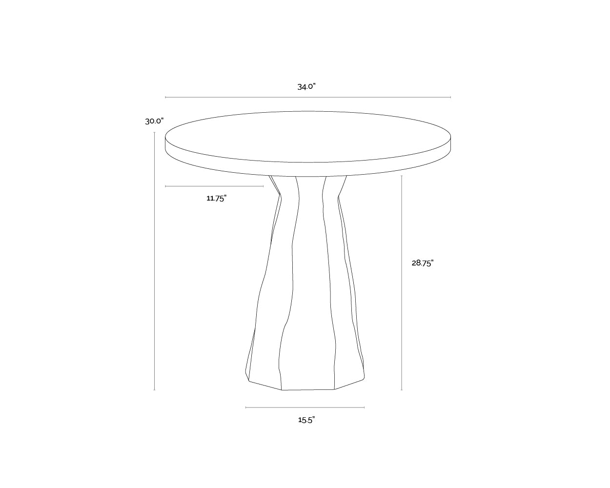Kliff Bistro Table - Black - 34" dimensions schematic