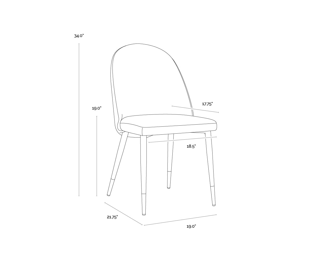 Kline Dining Chair dimensions schematic