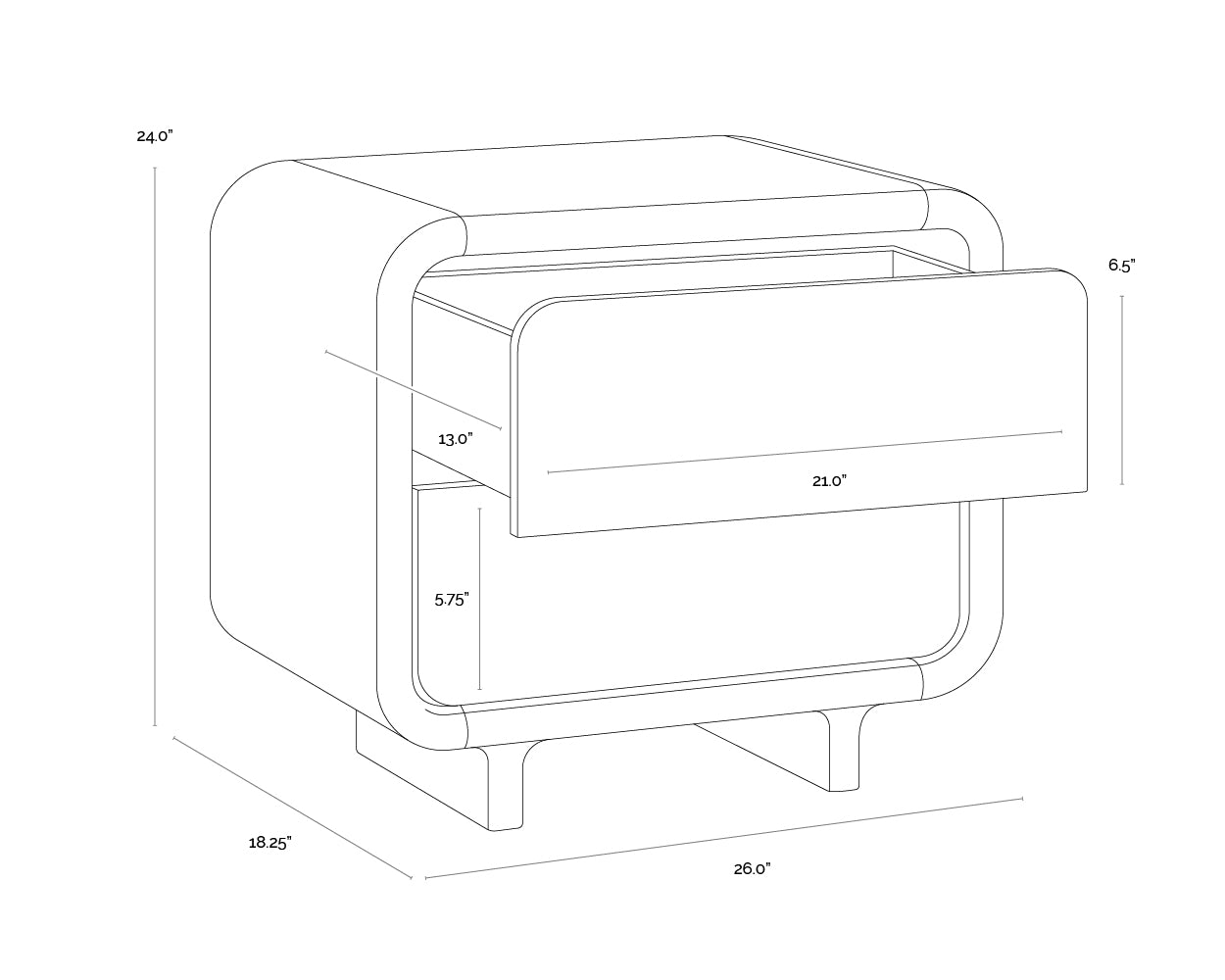 Koa Nightstand dimensions schematic
