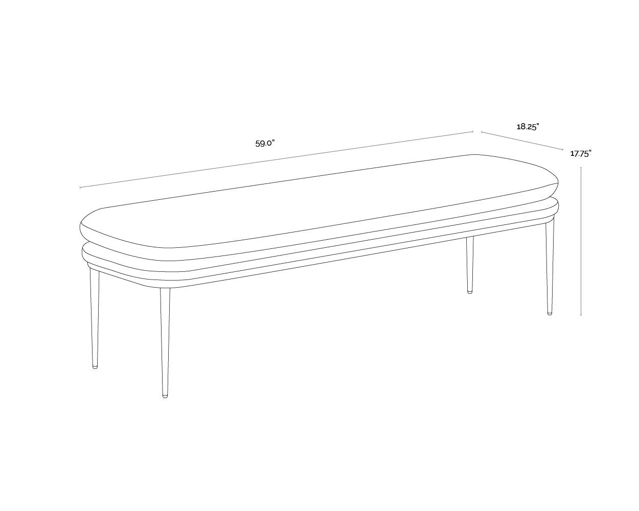 Koffi Bench - Dark Bronze dimensions schematic
