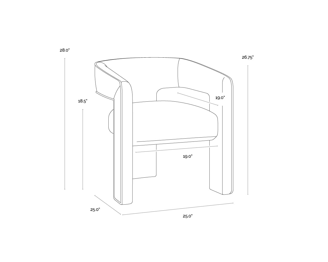 Krasner Dining Armchair dimensions schematic