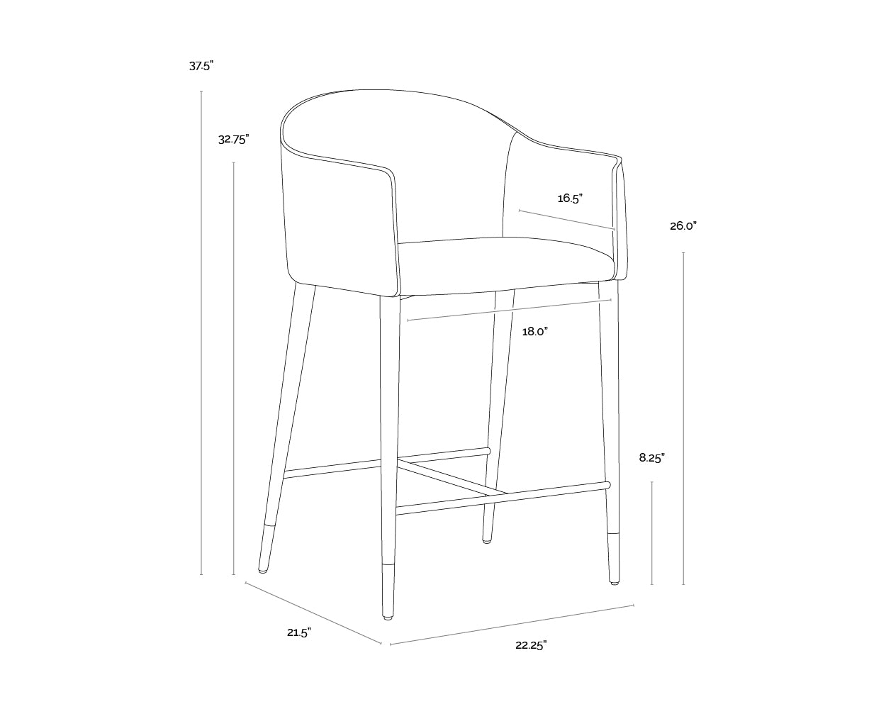 Kylin Counter Stool dimensions schematic