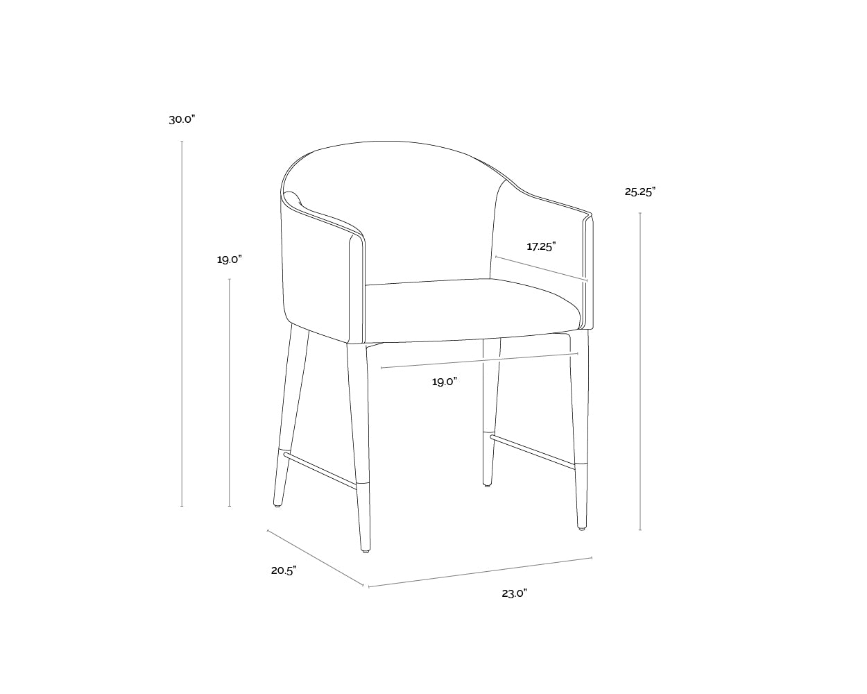 Kylin Dining Armchair dimensions schematic