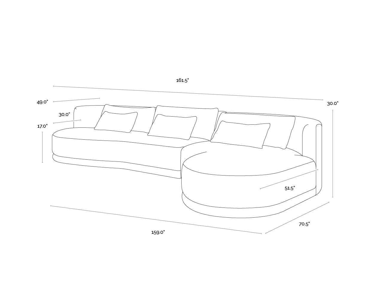 Laken Sofa Chaise - Raf dimensions schematic