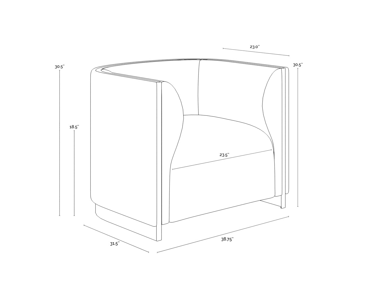 Larron Armchair dimensions schematic