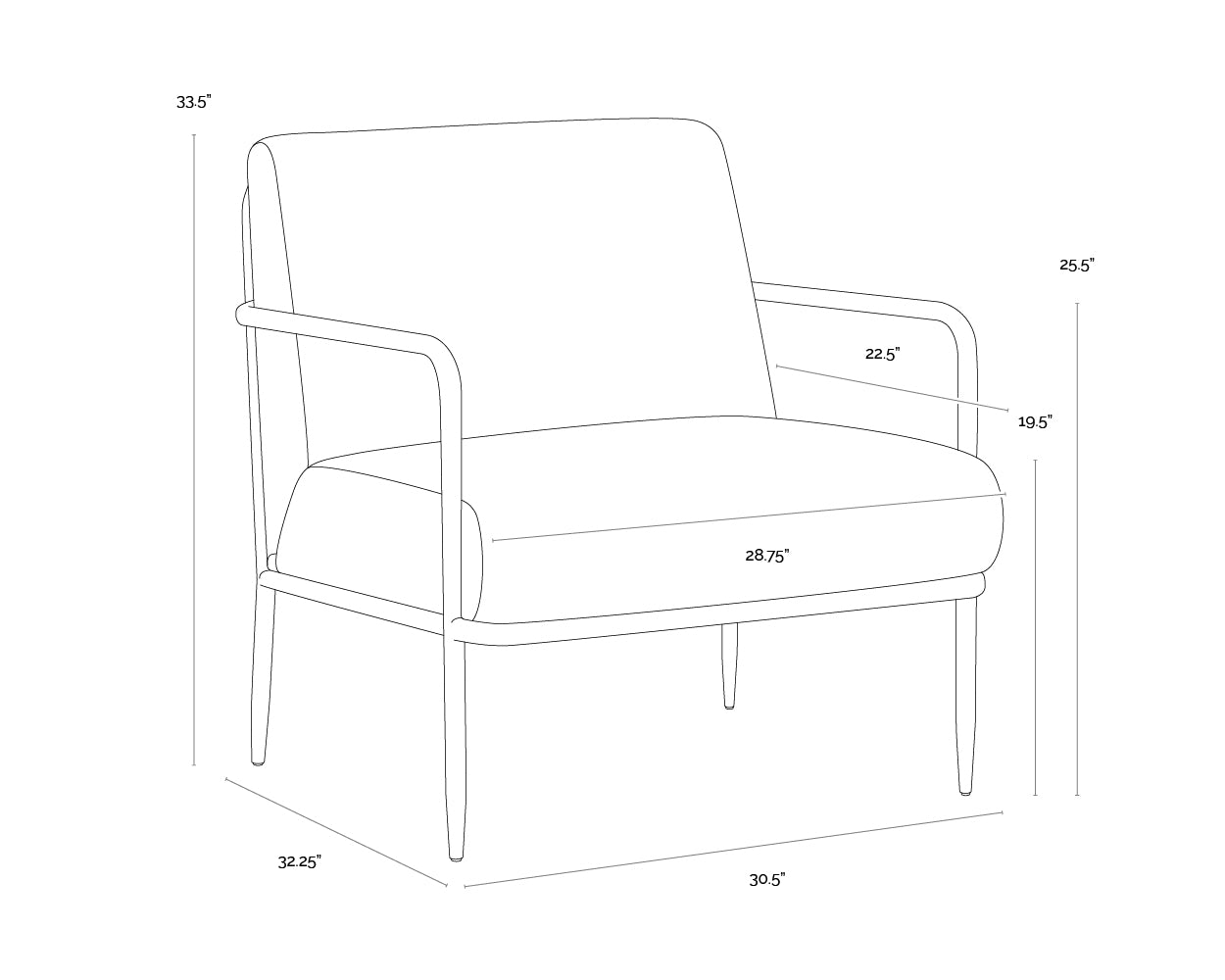 Lathan Lounge Chair dimensions schematic
