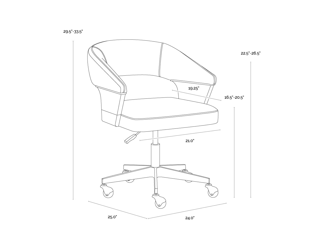 Leonce Office Chair dimensions schematic