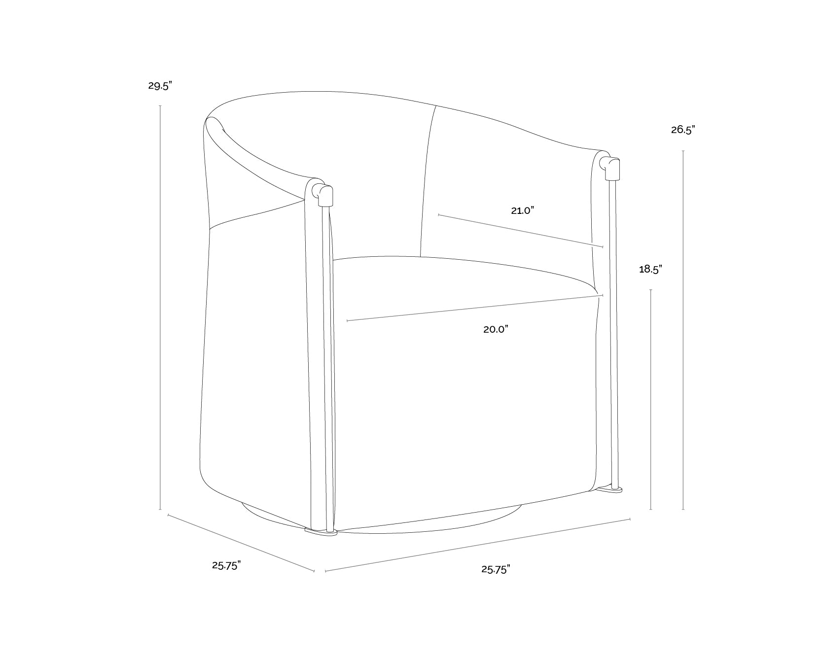 Leontine Swivel Lounge Chair dimensions schematic