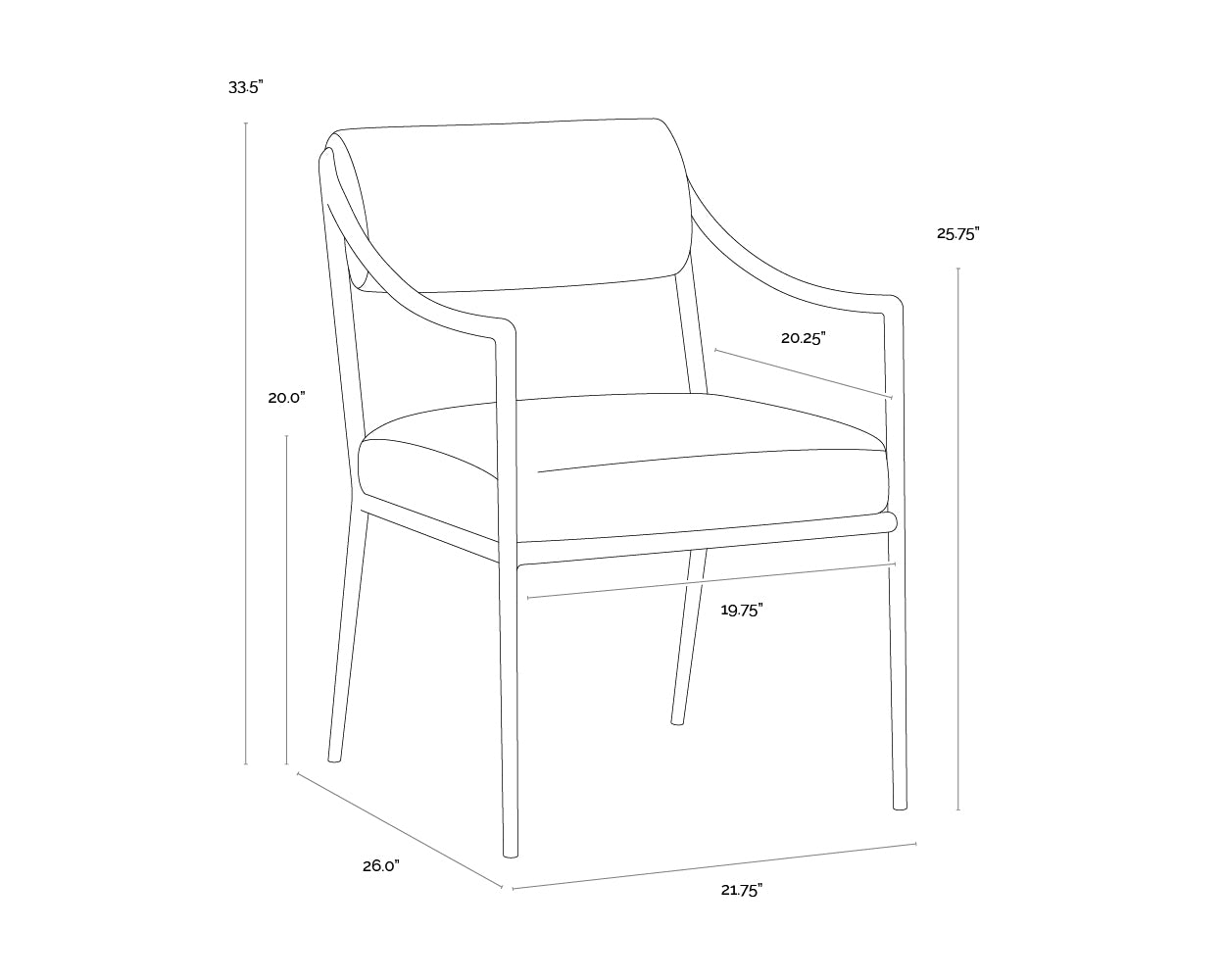 Leticia Dining Armchair dimensions schematic