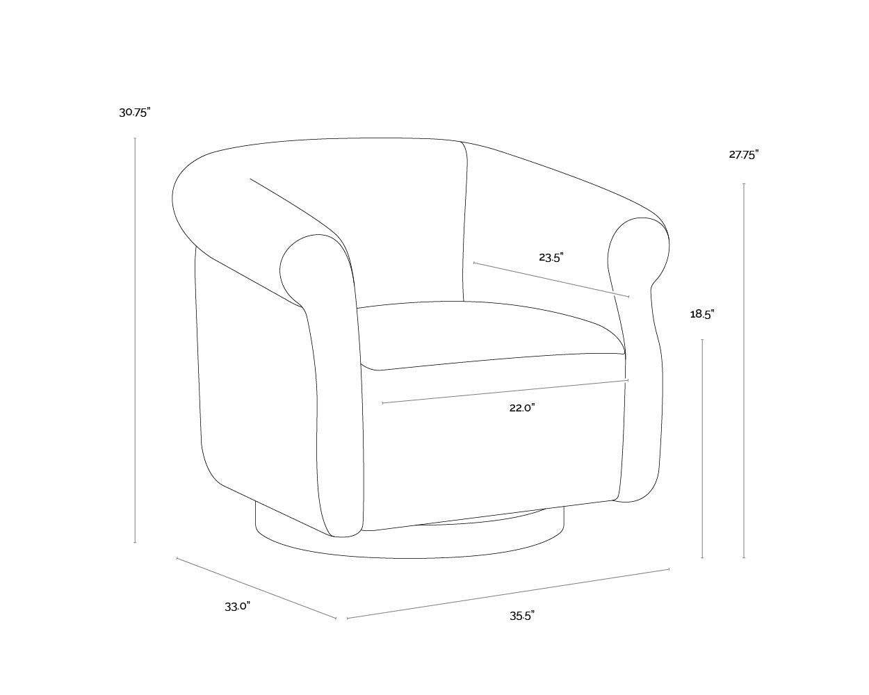 Libby Swivel Lounge Chair dimensions schematic