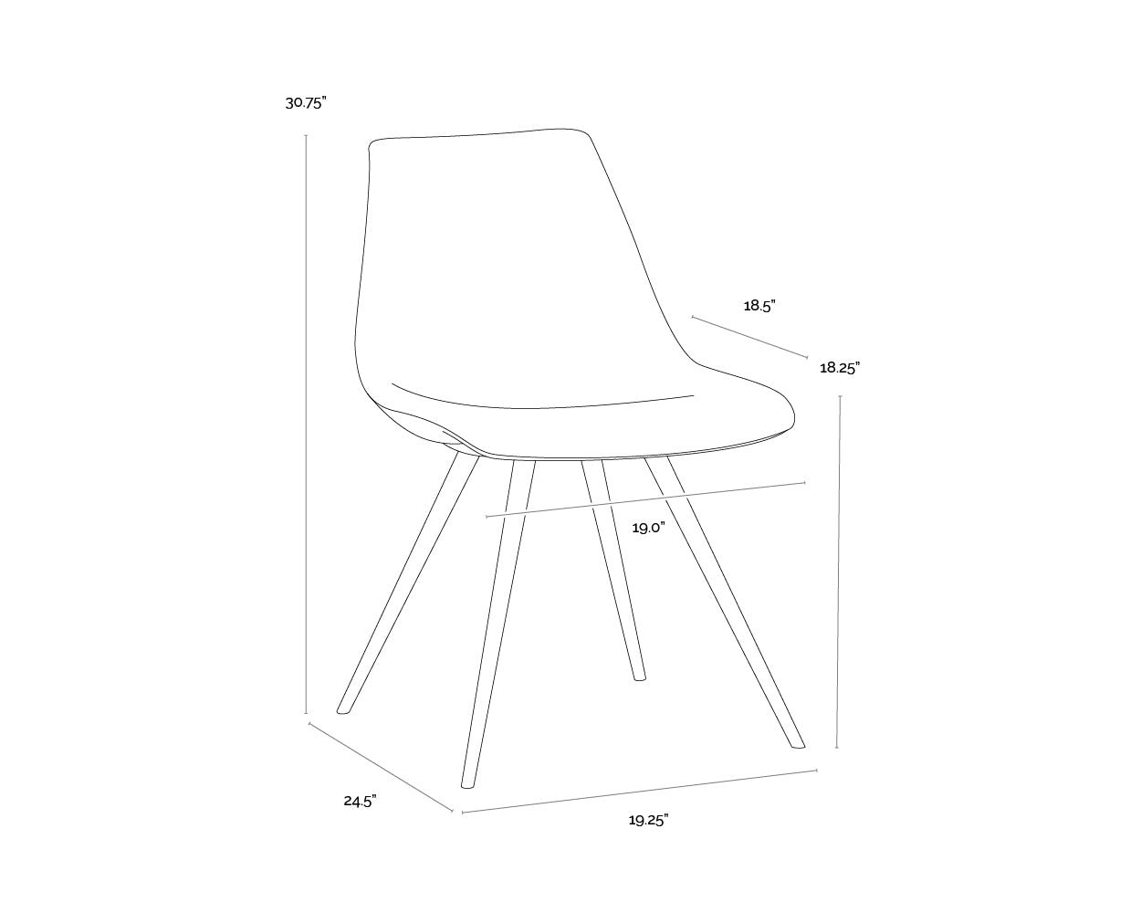 Lipa Dining Chair - Antique Bronze dimensions schematic