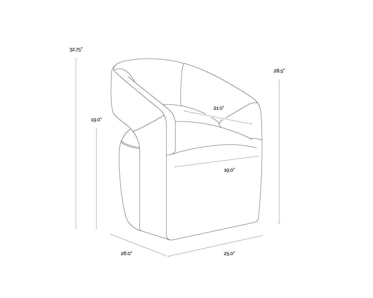 Lloret Wheeled Dining Armchair dimensions schematic