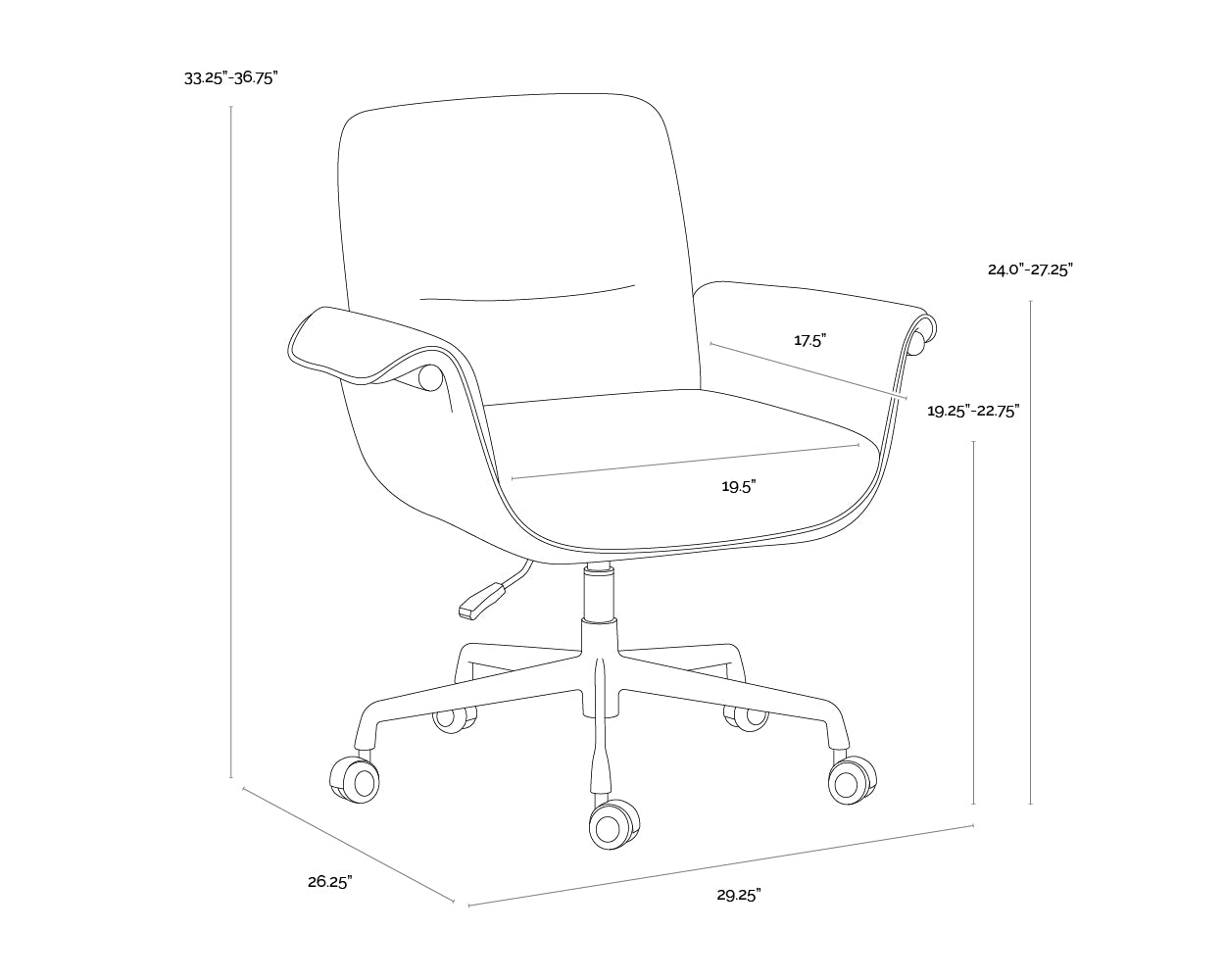 Lomax Office Chair dimensions schematic