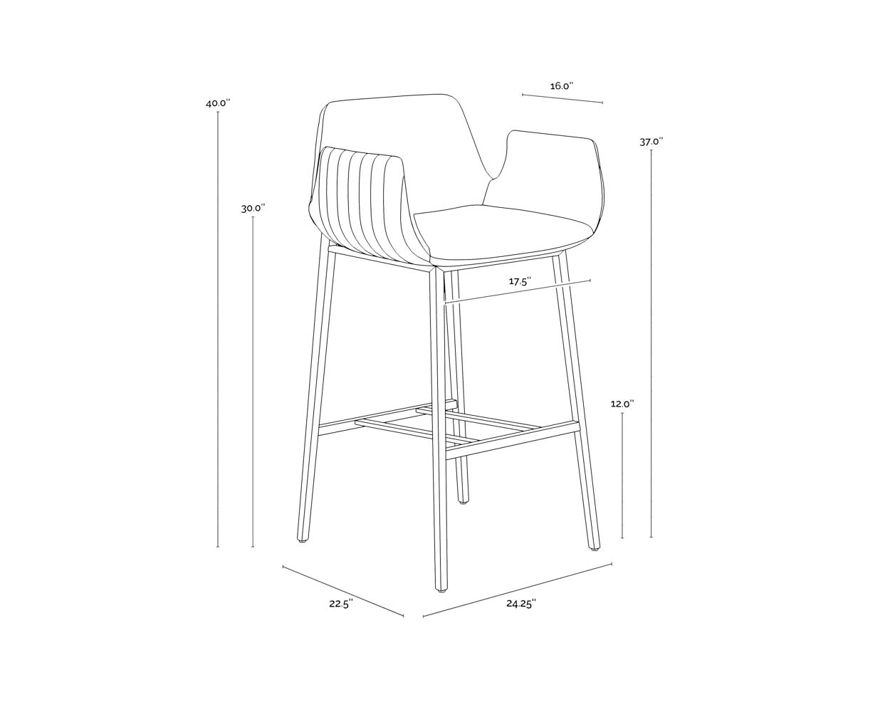 Lucano Barstool dimensions schematic