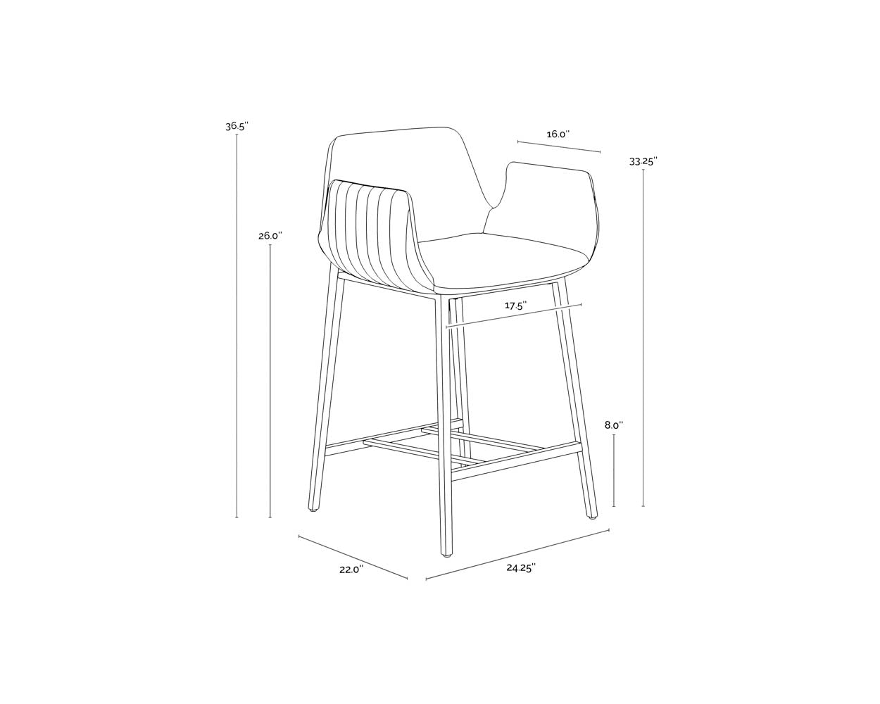Lucano Counter Stool dimensions schematic