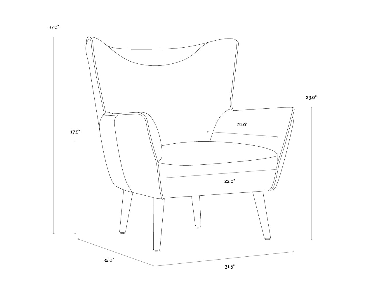 Luther Lounge Chair dimensions schematic