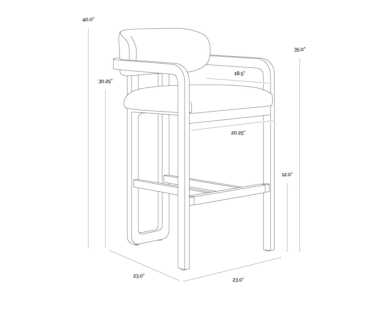 Madrone Barstool - Brown dimensions schematic