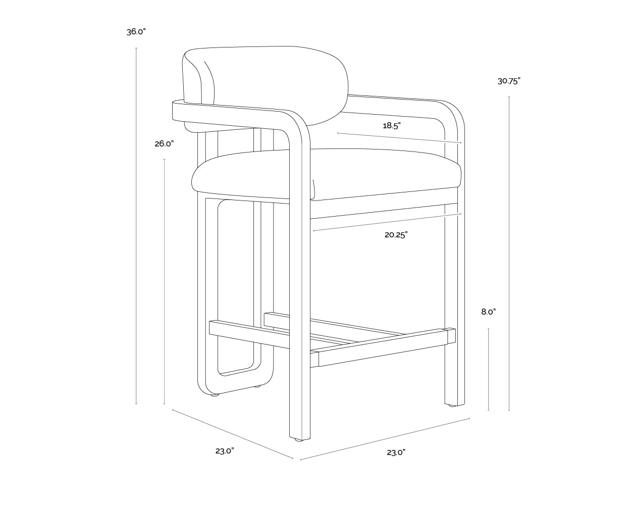 Madrone Counter Stool - Brown dimensions schematic