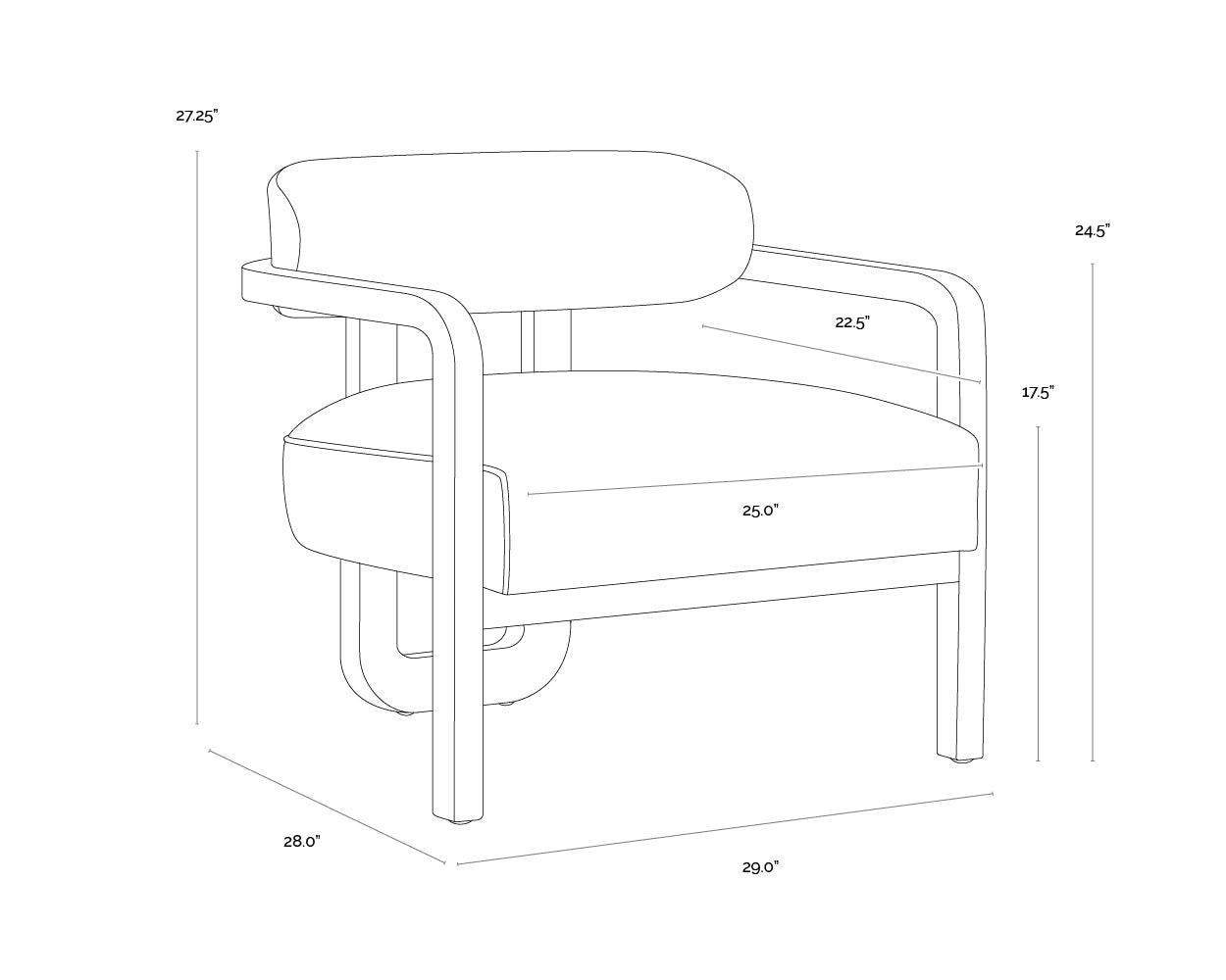 Madrone Lounge Chair - Brown dimensions schematic