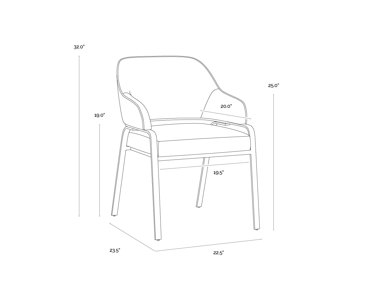 Malachi Dining Armchair dimensions schematic