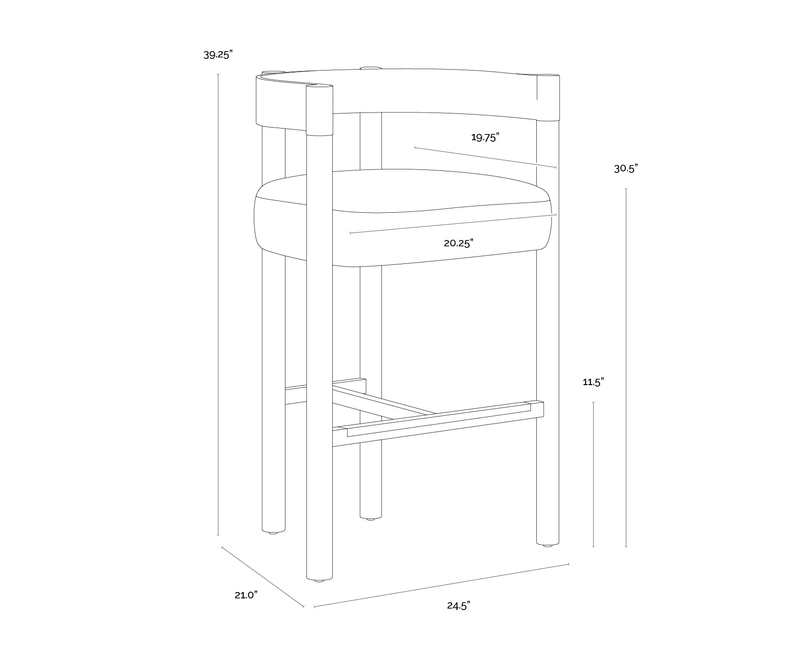 Manolo Barstool dimensions schematic
