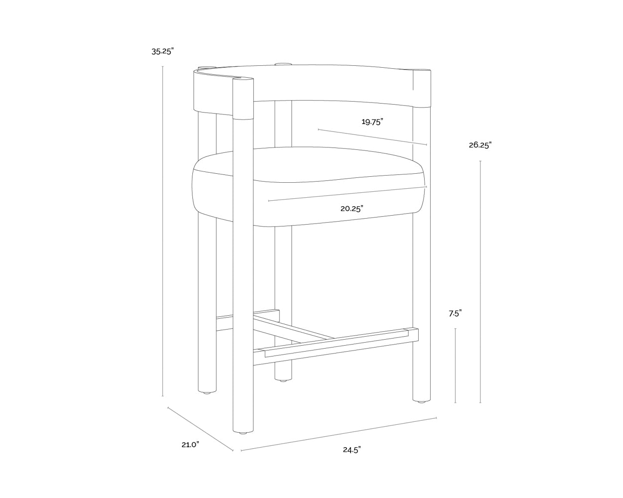 Manolo Counter Stool dimensions schematic