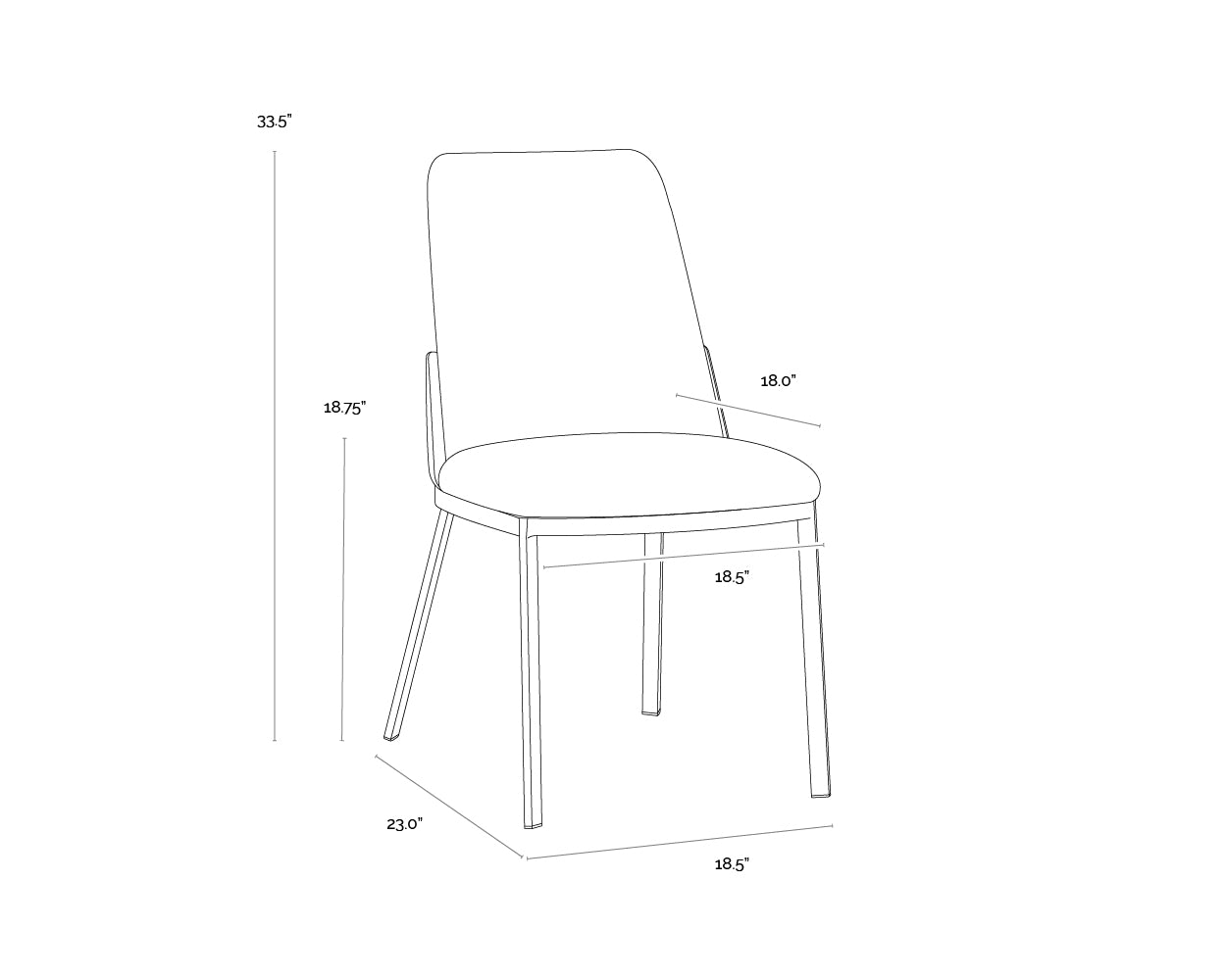 Marie Dining Chair dimensions schematic