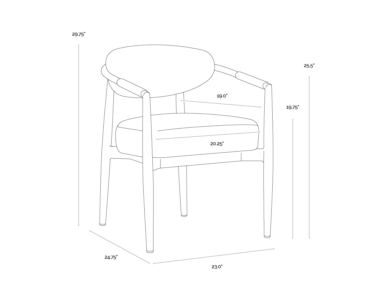 Marita Dining Armchair - Black dimensions schematic
