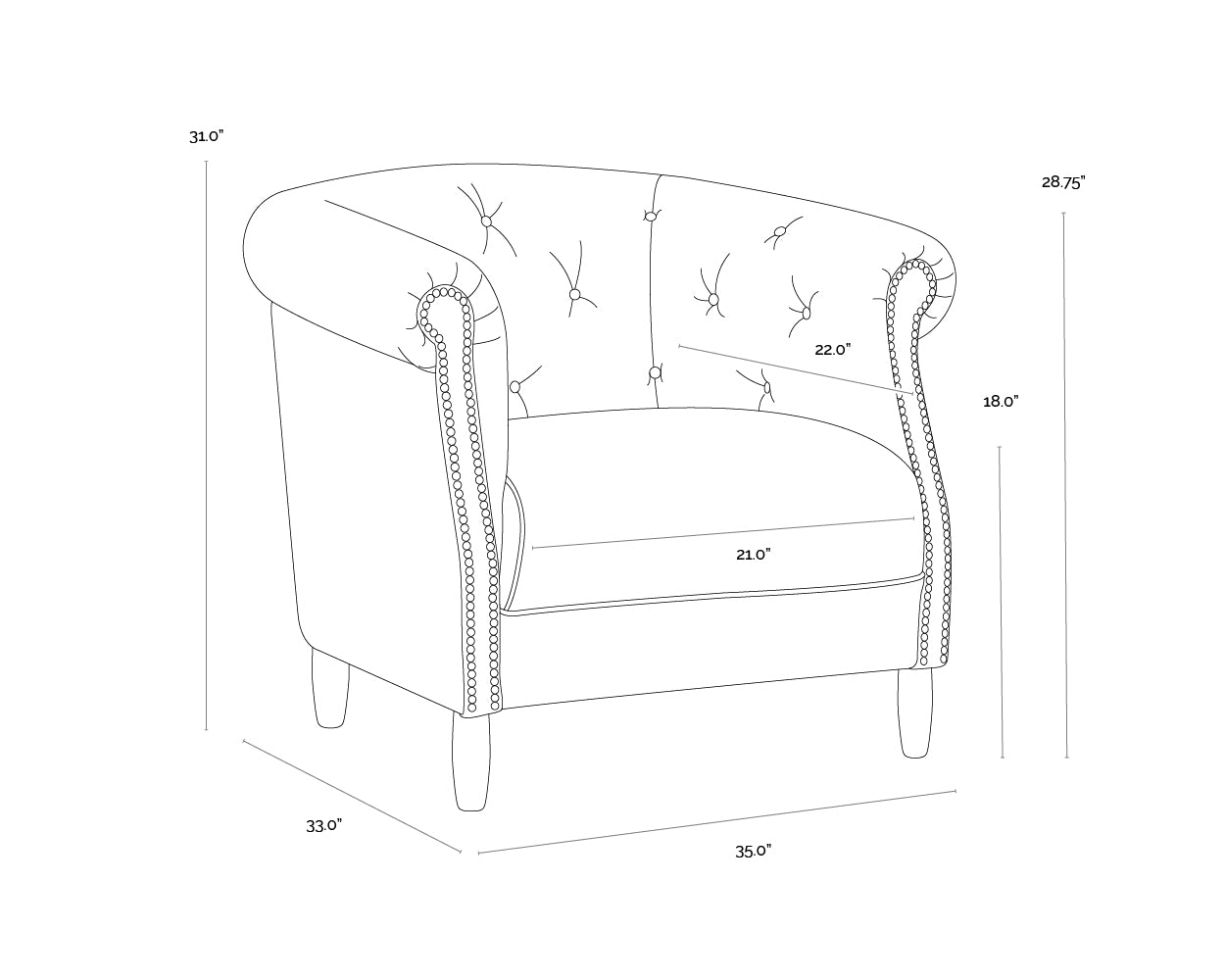 Marjorie Lounge Chair dimensions schematic
