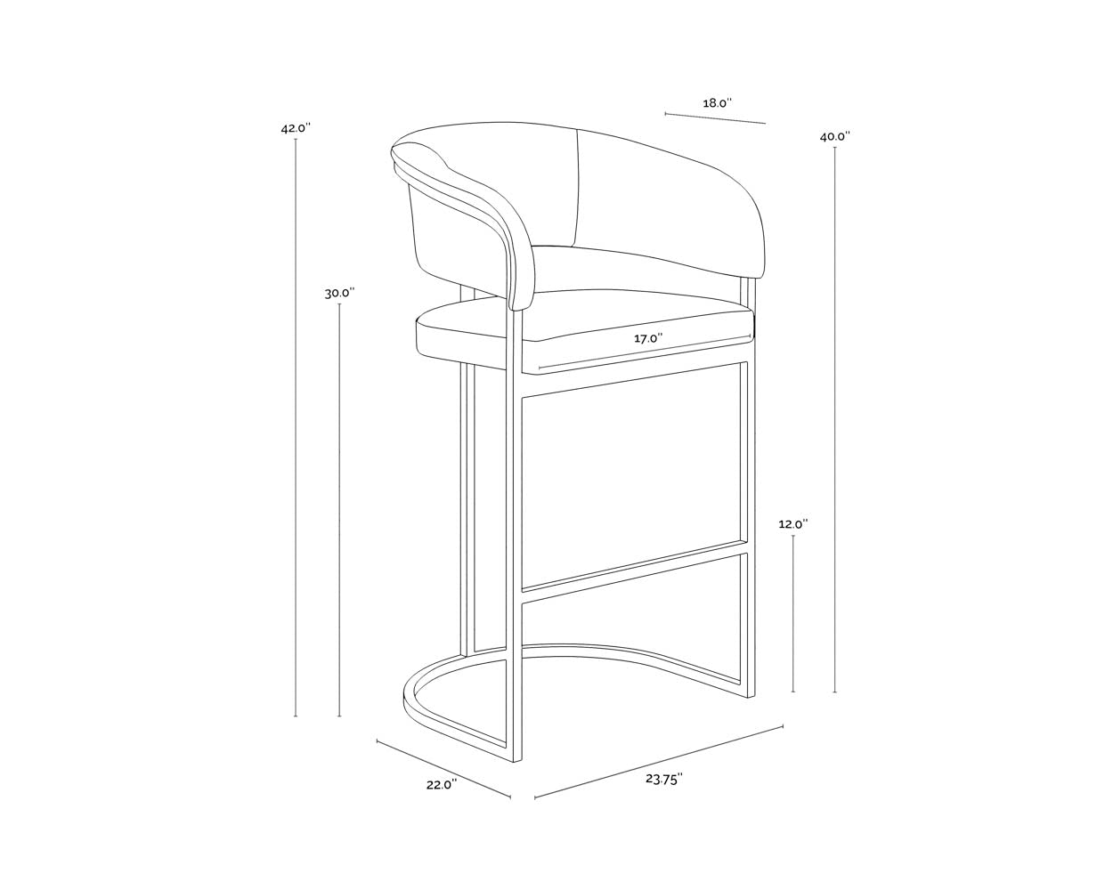 Marris Barstool - Gunmetal dimensions schematic