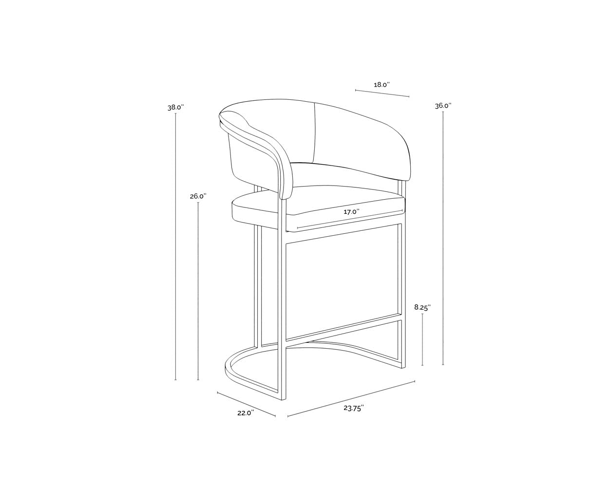 Marris Counter Stool - Gunmetal dimensions schematic