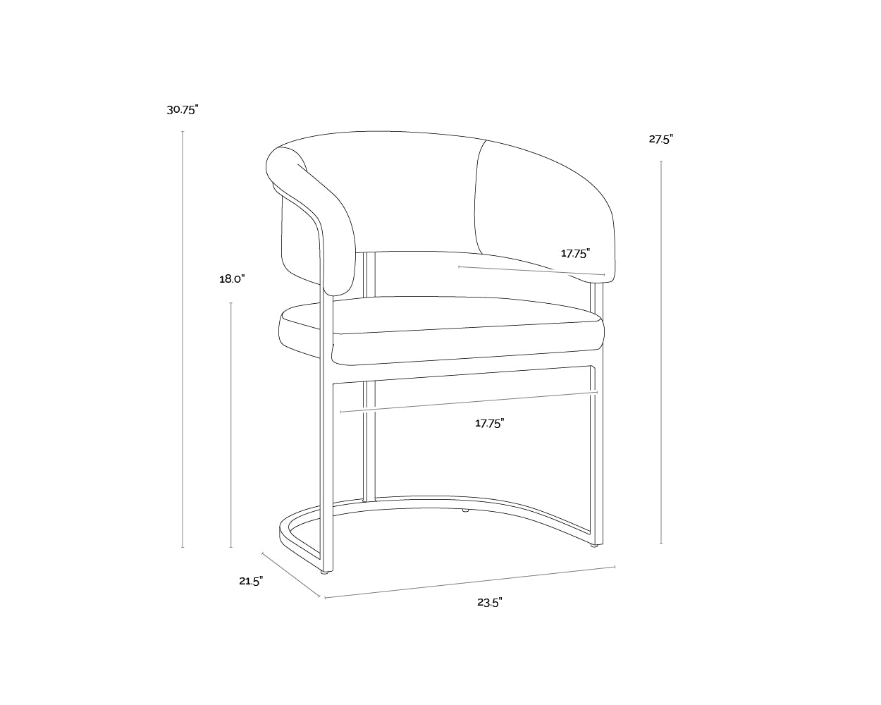 Marris Dining Armchair - Gunmetal dimensions schematic