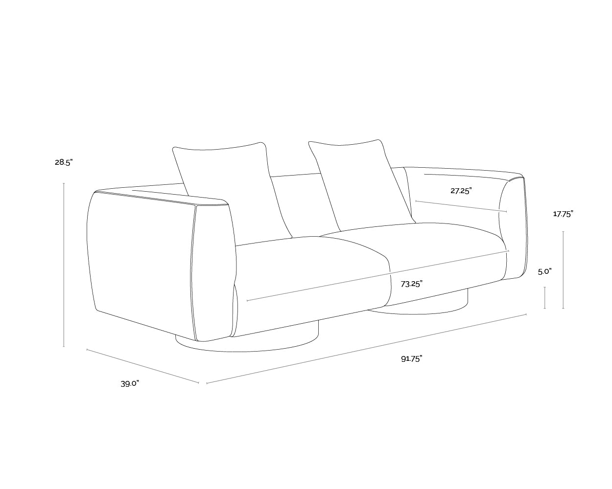 Mattis Sofa dimensions schematic