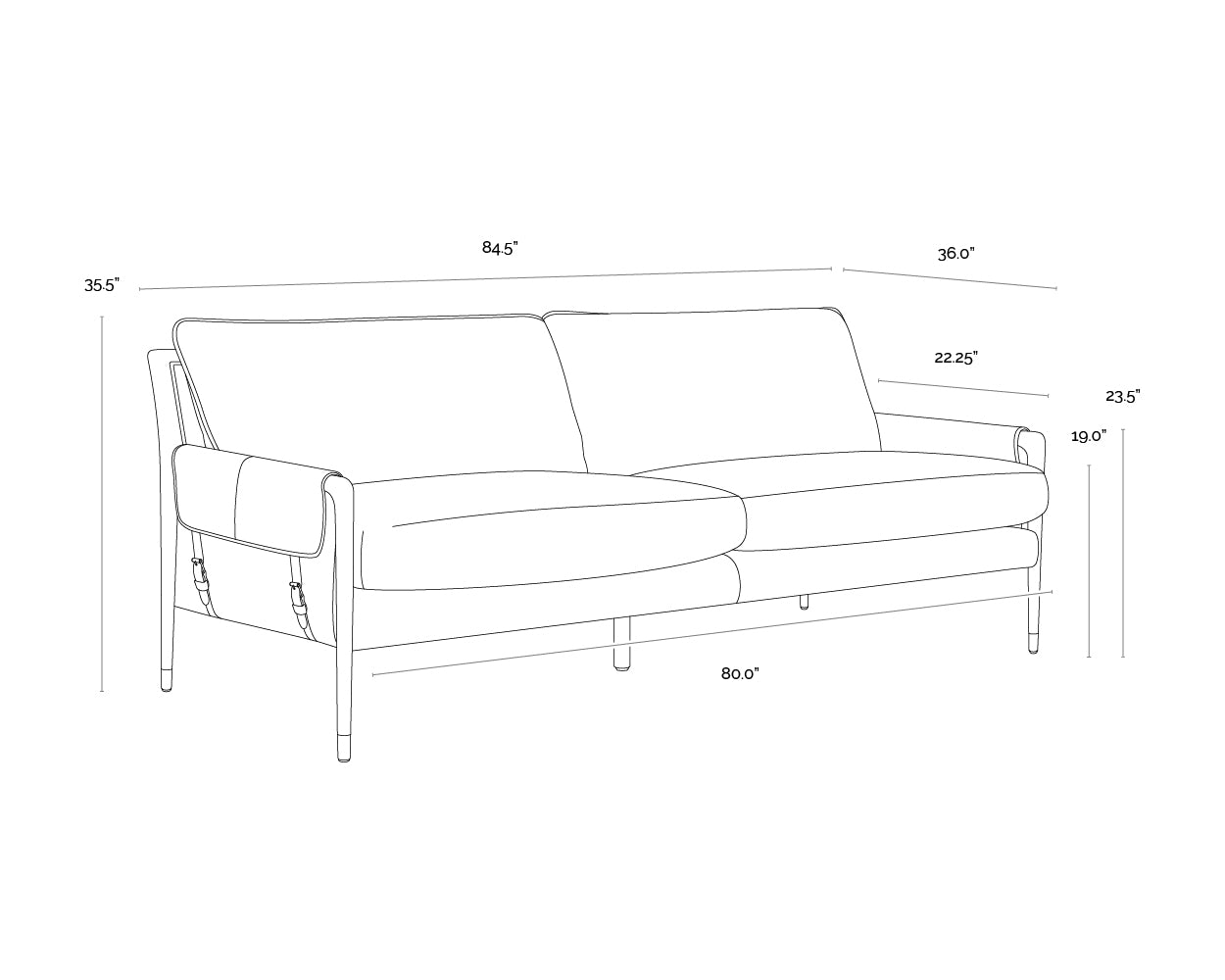 Mauti Sofa dimensions schematic