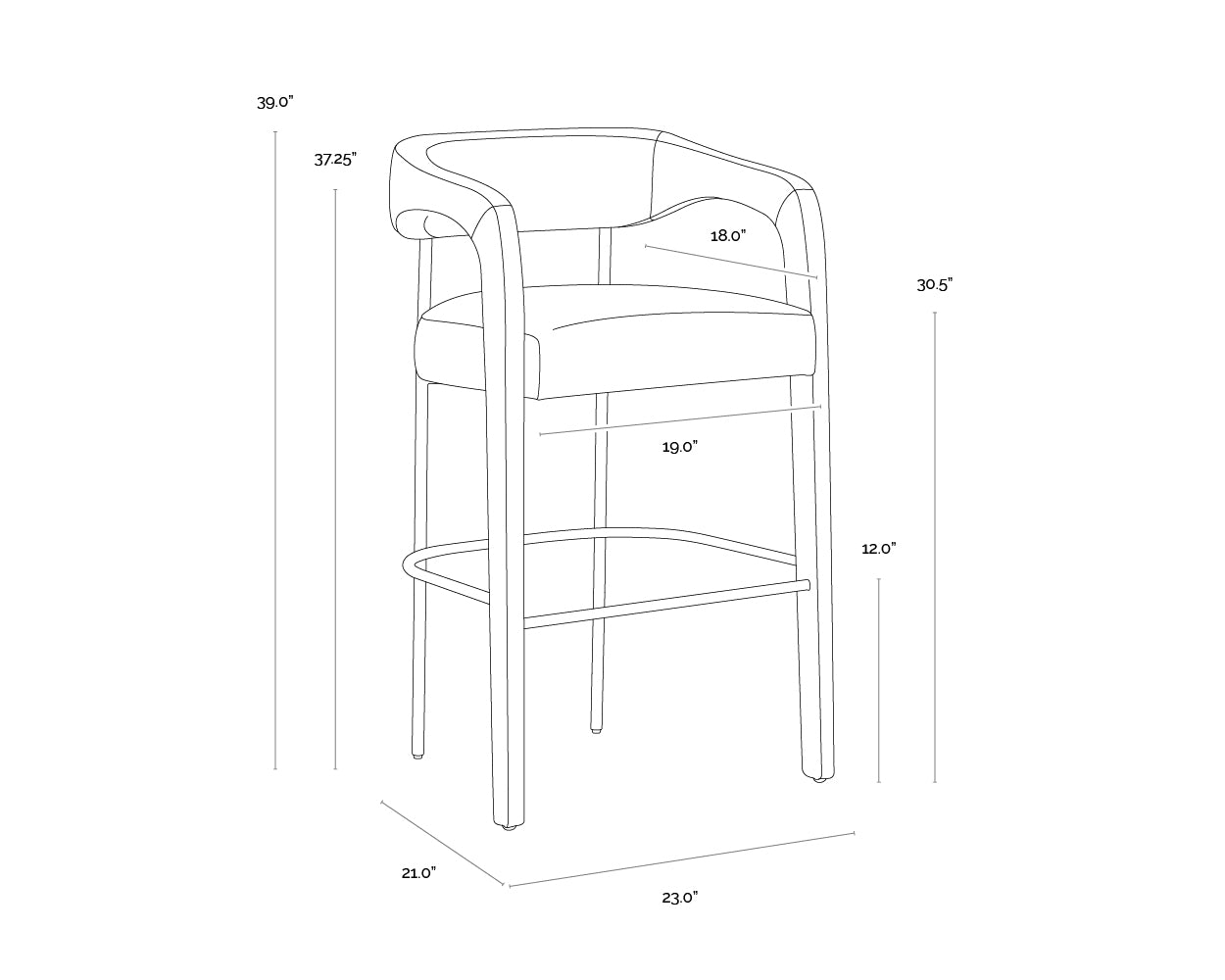Mavia Barstool dimensions schematic
