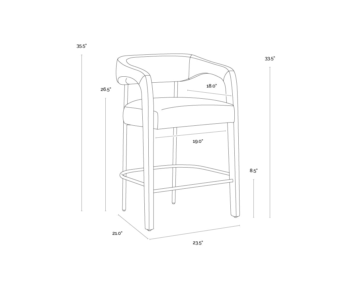Mavia Counter Stool dimensions schematic