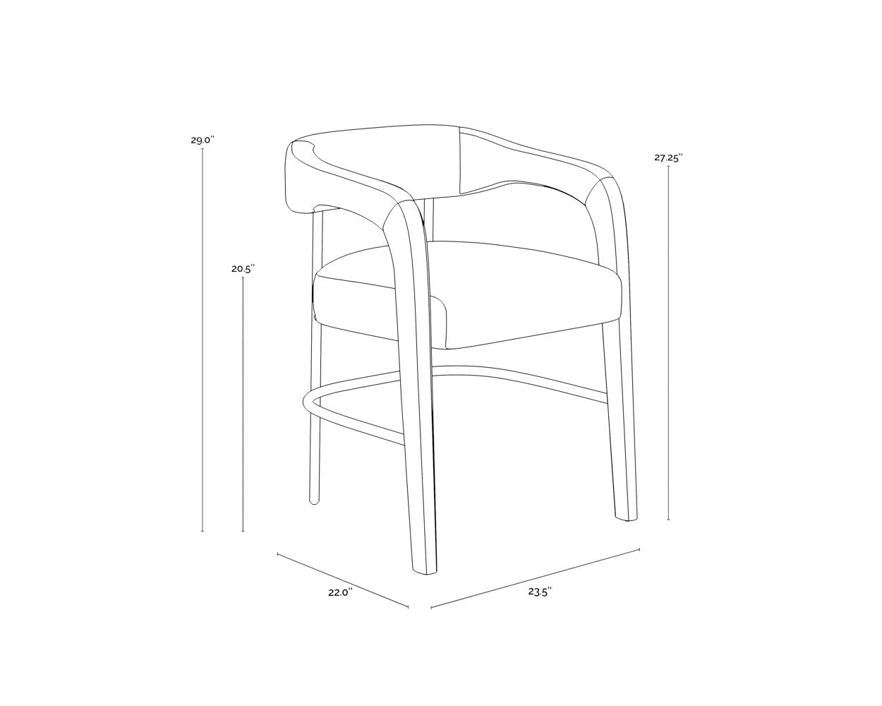 Mavia Dining Armchair dimensions schematic
